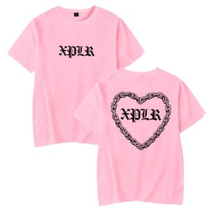 xplr tshirt sam and colby chainlink tee merch women men o-neck short sleeve t-shirt heart print casual tee (pink,m)