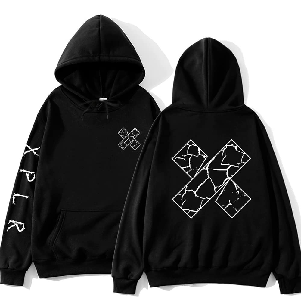 XPLR Merch Hoodie New Logo Sweatshirt Men Women Novelty Hoodies (Black,XXL)