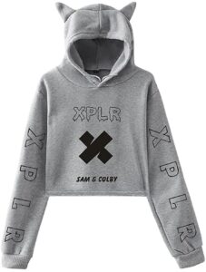 xplr sam and colby merch hoodie female cat ear pullover sweatshirt women's outwear youthful clothes (a34409-3,xxs)