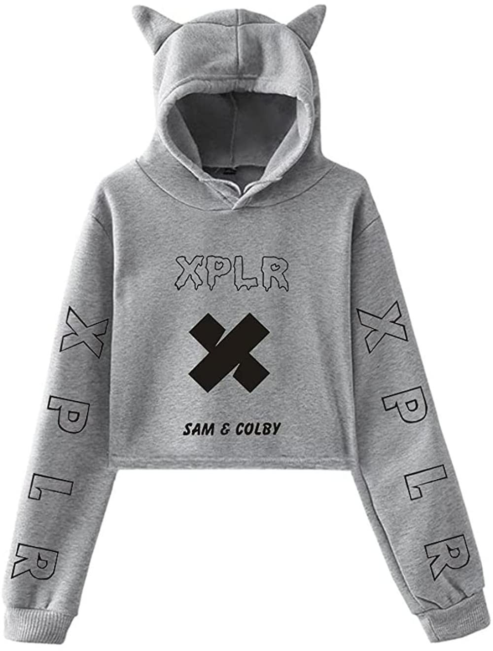 XPLR Sam and Colby Merch Hoodie Female Cat Ear Pullover Sweatshirt Women's Outwear Youthful Clothes (A34409-3,XXS)