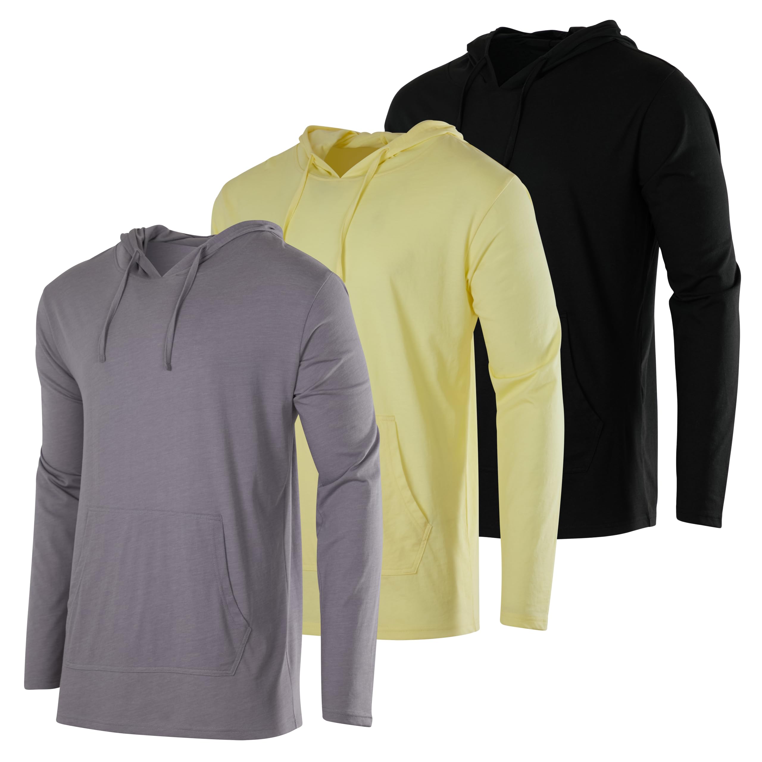 3 Pack: Men’s Cotton Lightweight Hoodie Long Sleeve Hooded T Shirt Sweatshirt French Terry Casual Performance Active Athletic Workout Gym Quick Dry Fit Jersey Pullover UPF 50 Outdoor- Set 12, XXL