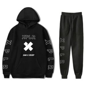 Sam and Colby Hoodies Jogger Pants XPLR Two Piece Set Long Sleeve Women Men Sweatshirts+Sweatpants (Black,M)