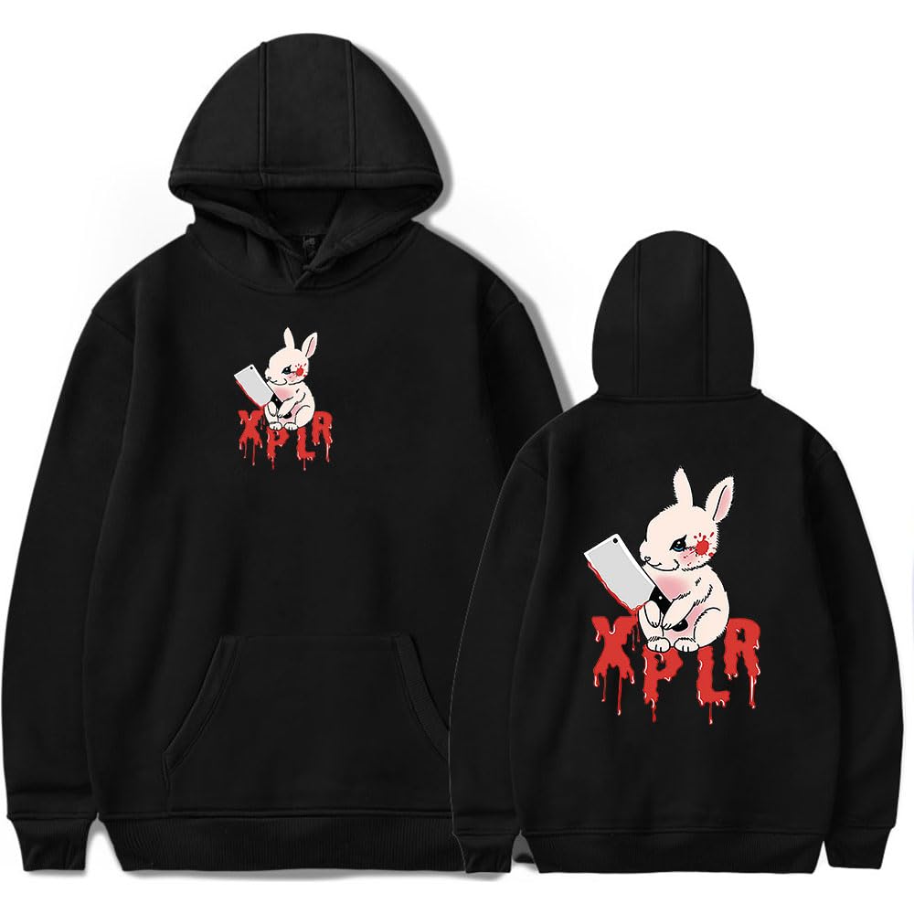 LSPWAFAEF XPLR Rabbit Merch Hoodies Man/Woman Sweatshirts Printed Casual Sam and Colby Clothes (Black,S)