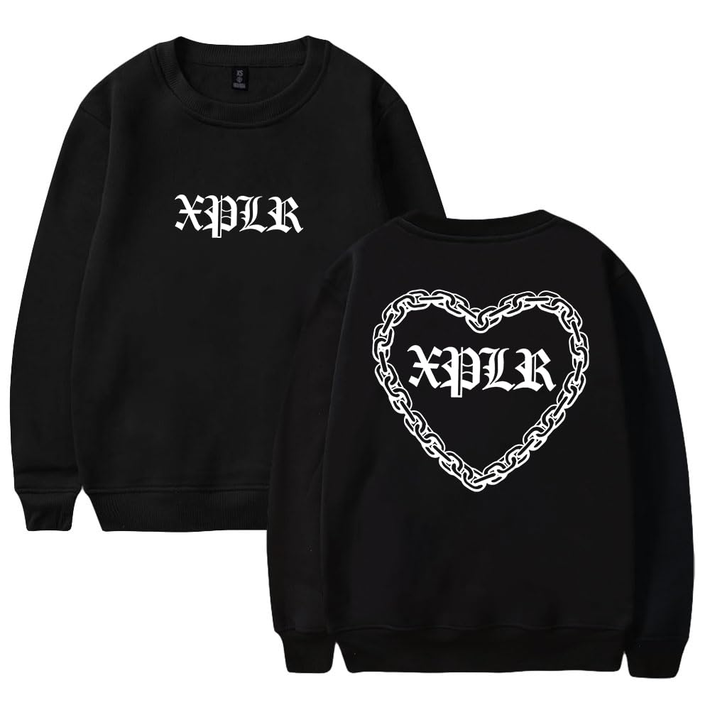 XPLR Sam and Colby Chainlink Sweatshirt Crewneck Long Sleeve Streetwear Men Women's Clothes (Black,L)