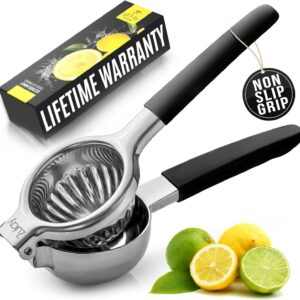 Zulay Kitchen Lemon Squeezer Stainless Steel Press - Non-Slip, Ergonomic Design with Solid, Heavy-Duty Squeezer Bowl - Large Manual Citrus Press Juicer & Lime Squeezer Stainless Steel (Black)