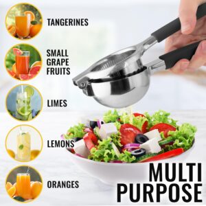 Zulay Kitchen Lemon Squeezer Stainless Steel Press - Non-Slip, Ergonomic Design with Solid, Heavy-Duty Squeezer Bowl - Large Manual Citrus Press Juicer & Lime Squeezer Stainless Steel (Black)