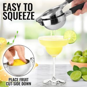 Zulay Kitchen Lemon Squeezer Stainless Steel Press - Non-Slip, Ergonomic Design with Solid, Heavy-Duty Squeezer Bowl - Large Manual Citrus Press Juicer & Lime Squeezer Stainless Steel (Black)