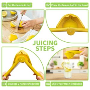 EastLink Lemon Squeezer Manual, Max Juice Extraction Lemon Juicer Squeezer, Easy-to-Use Flat Lemon Lime Squeezer with Leverage to Reduce Effort, Citrus Squeezer with Built-in Strainer, Yellow