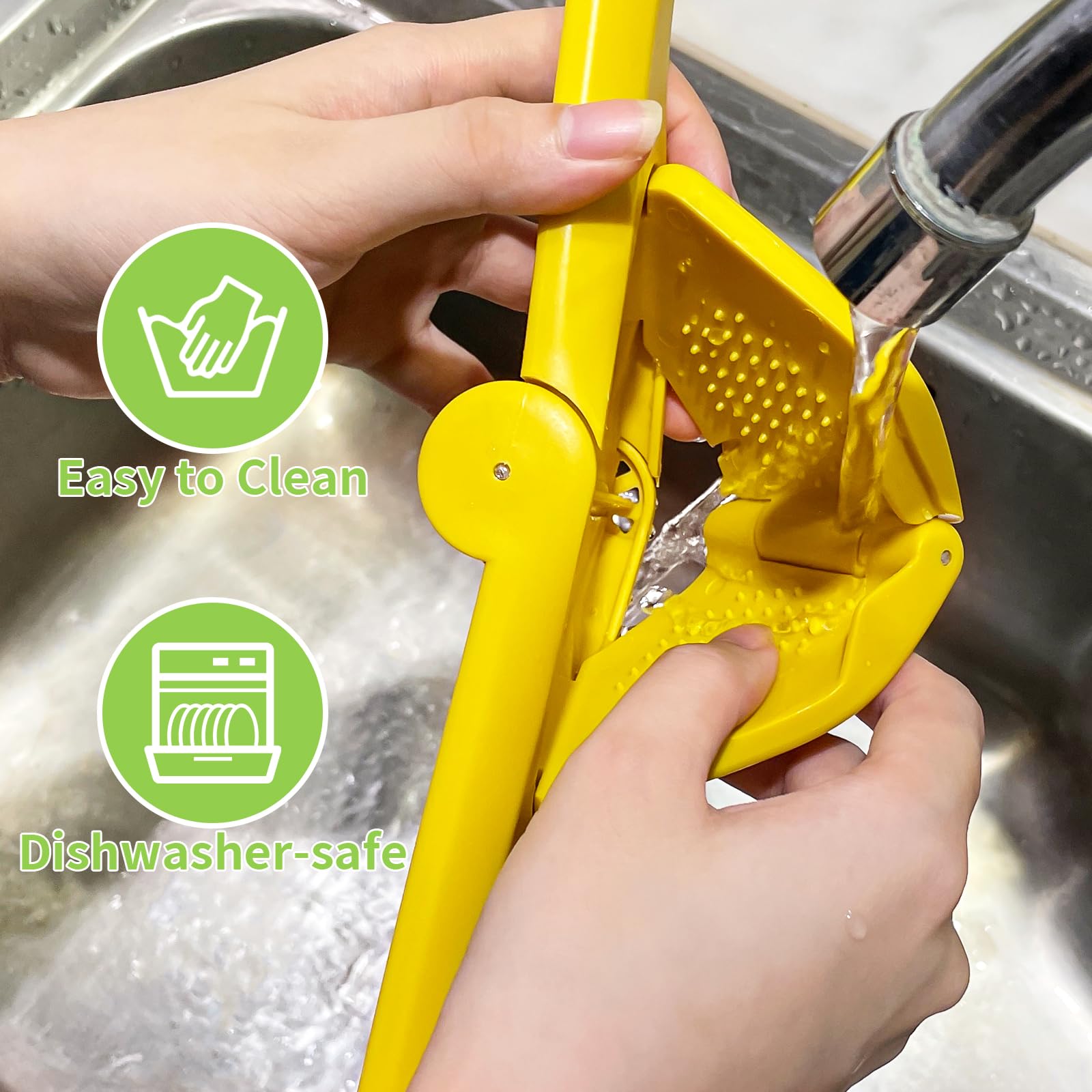 EastLink Lemon Squeezer Manual, Max Juice Extraction Lemon Juicer Squeezer, Easy-to-Use Flat Lemon Lime Squeezer with Leverage to Reduce Effort, Citrus Squeezer with Built-in Strainer, Yellow