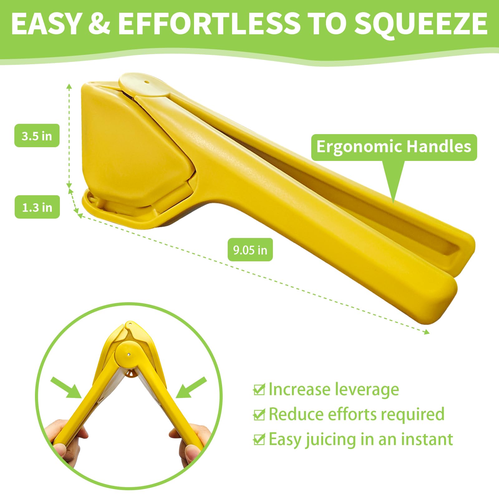 EastLink Lemon Squeezer Manual, Max Juice Extraction Lemon Juicer Squeezer, Easy-to-Use Flat Lemon Lime Squeezer with Leverage to Reduce Effort, Citrus Squeezer with Built-in Strainer, Yellow