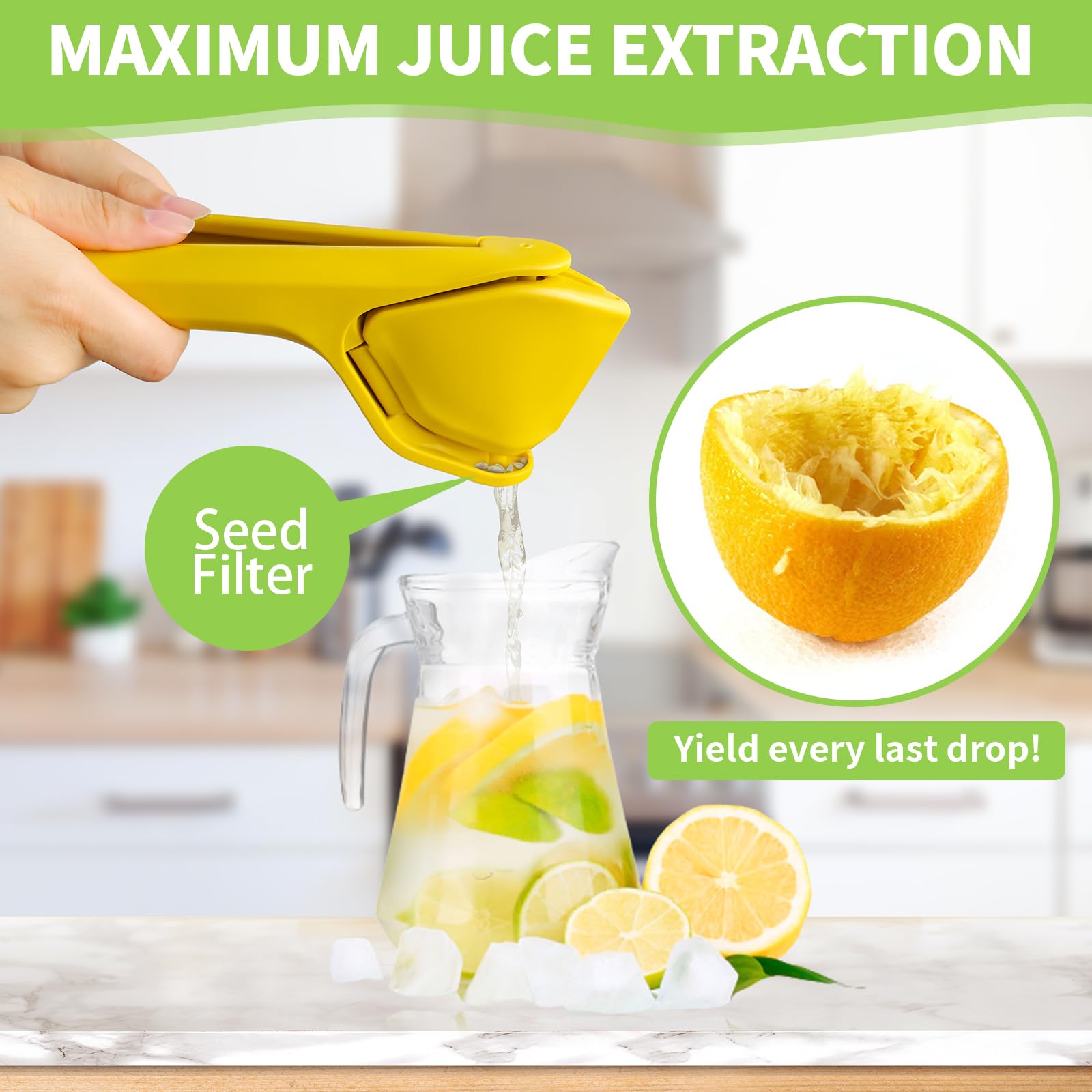 EastLink Lemon Squeezer Manual, Max Juice Extraction Lemon Juicer Squeezer, Easy-to-Use Flat Lemon Lime Squeezer with Leverage to Reduce Effort, Citrus Squeezer with Built-in Strainer, Yellow