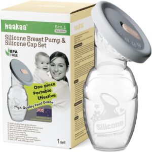 haakaa Manual Breast Pump Breastfeeding Pump with Food Grade Silicone Cap (Gray) 4oz/100ml