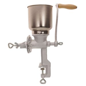 Hand Crank Grain Mill, Hand Cranking Operation Grain Grinder Table Clamp Manual Corn Grain Grinder Cast Iron Mill Grinder for Grinding Nut Spice Wheat Coffee Home Kitchen Commercial Use,Silver