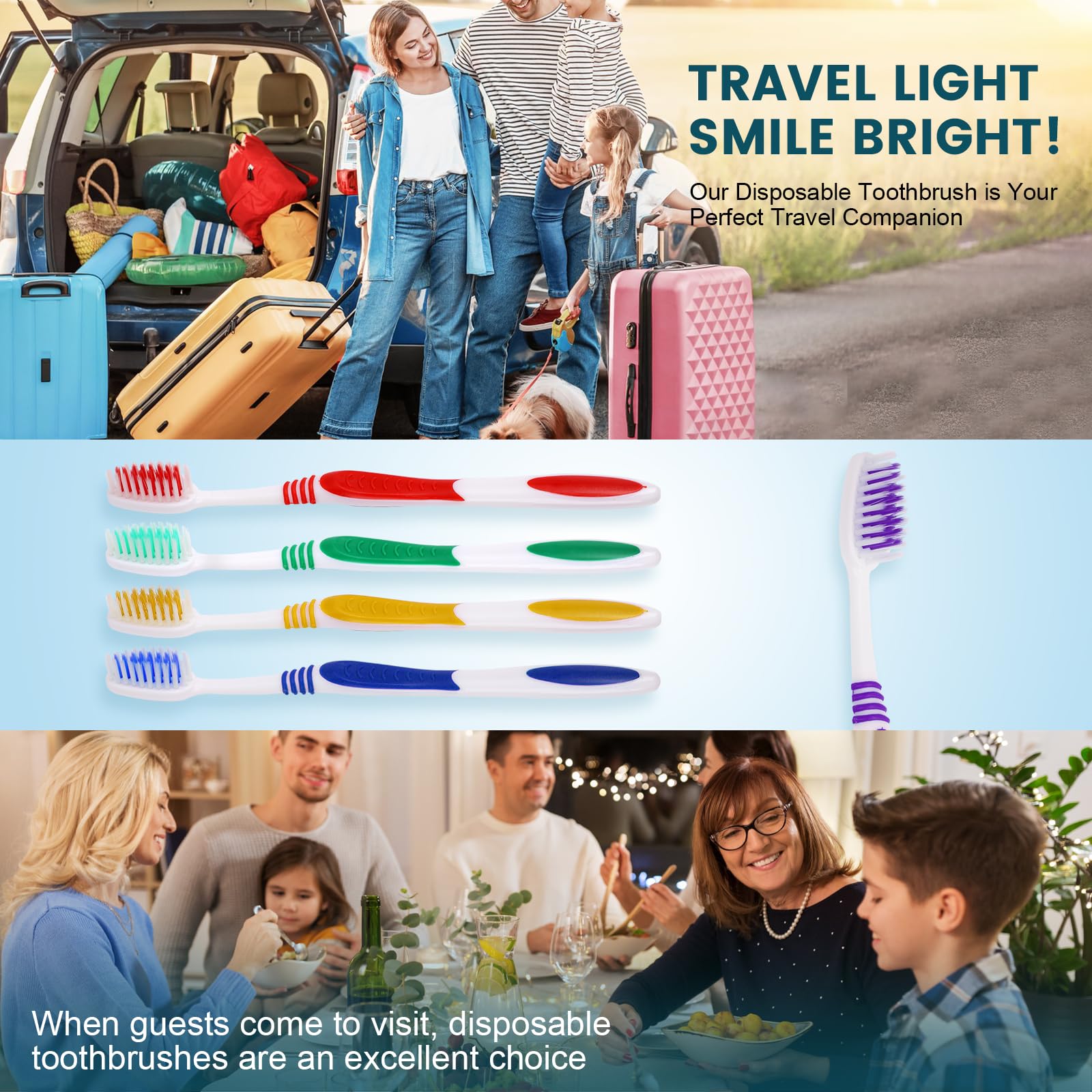 Navona 30 PCS Individually Wrapped Bulk Toothbrushes, Colorful Manual Disposable Travel Toothbrush Set for Adult or Kid, Ergonomics Handle, Medium Soft Bristles, Perfect for Travel, Hotels, Donations