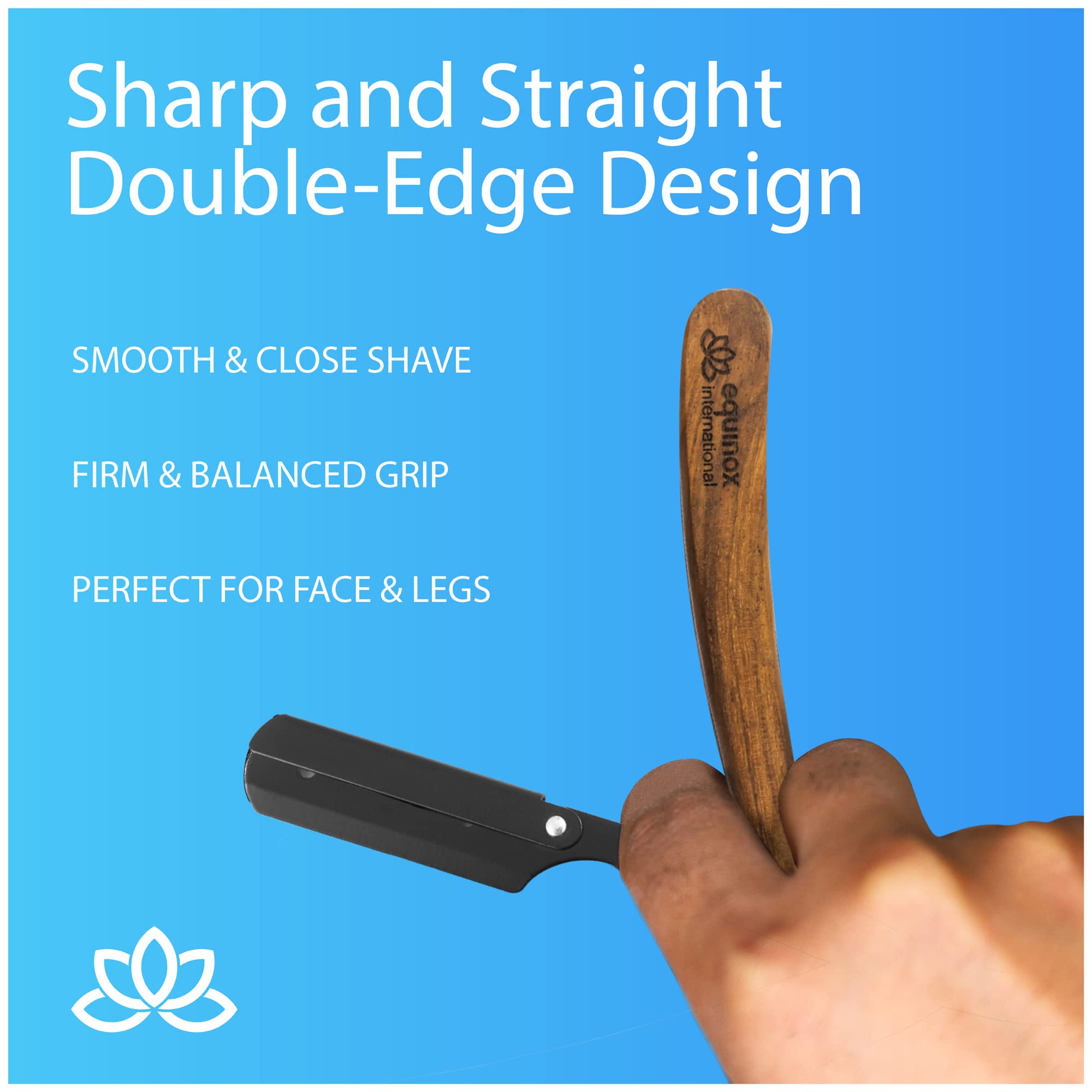 Equinox Straight Edge Razor - Includes 100 Single Derby Blades -Manual Shaver for Men - Stainless Steel with Wooden Handle - Barber Kit - Hair Blade Razor - Perfect for Hairline