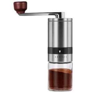 manual coffee grinder with 6 adjustable coarseness settings, portable hand coffee grinder with ceramic burr, stainless steel shell, ceramic grinding core for office, camping, traveling