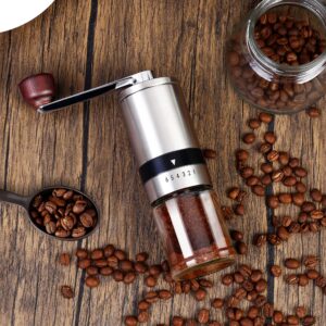 Manual Coffee Grinder with 6 Adjustable Coarseness Settings, Portable Hand Coffee Grinder with Ceramic Burr, Stainless Steel Shell, Ceramic Grinding Core for Office, Camping, Traveling