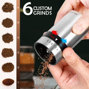 Manual Coffee Grinder with 6 Adjustable Coarseness Settings, Portable Hand Coffee Grinder with Ceramic Burr, Stainless Steel Shell, Ceramic Grinding Core for Office, Camping, Traveling