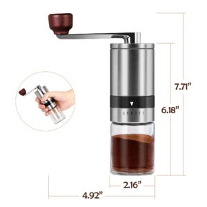 Manual Coffee Grinder with 6 Adjustable Coarseness Settings, Portable Hand Coffee Grinder with Ceramic Burr, Stainless Steel Shell, Ceramic Grinding Core for Office, Camping, Traveling