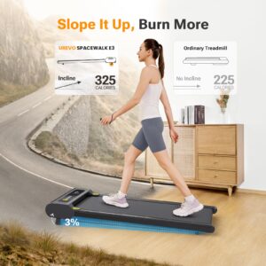 UREVO Walking Pad with Incline, Incline Under Desk Treadmill for Home/Office, 2.25 Horsepower Inclined Treadmills with Remote Control, LED Display, 265lbs Weight Capacity