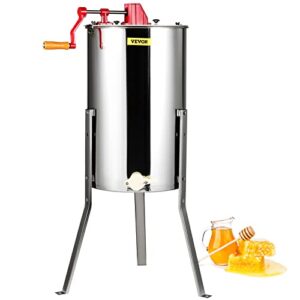 VEVOR 3 Frame Honey Extractor, Stainless Steel Manual Beekeeping Extraction, Honeycomb Drum Spinner with Transparent Lid, Apiary Centrifuge Equipment with Height Adjustable Stand