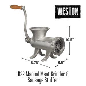 Weston #22 Manual Tinned Meat Grinder and Sausage Stuffer, Silver