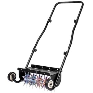 suchtale 18-inch push spike aerator, heavy duty rolling lawn aerator, rotary spike lawn aerator, manual lawn aeration equipment with steel handle, suitable for lawn, garden, and yard grass aeration