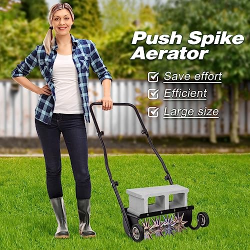 Suchtale 18-Inch Push Spike Aerator, Heavy Duty Rolling Lawn Aerator, Rotary Spike Lawn Aerator, Manual Lawn Aeration Equipment with Steel Handle, Suitable for Lawn, Garden, and Yard Grass Aeration