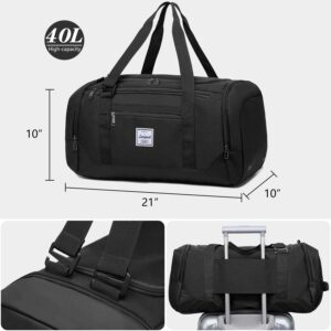 Laripwit Gym Bags for Men, 40L Medium Sports Travel Duffel Bag with Shoe Compartment & Wet Pocket Lightweight Gym Duffle Bag Backpack Multipurpose Weekender Overnight Backpack for Women, Black