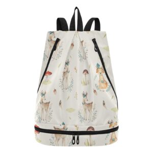 Cute Baby Foxes Deer Animal Backpack Beach Bag with Shoe Compartment Waterproof Gym Bag, Beach Backpack for Women