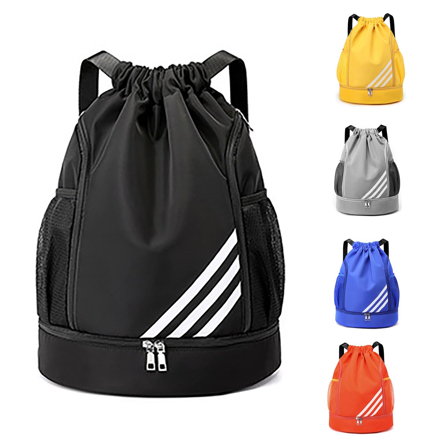 JUST DO Drawstring Gym Backpack with Shoes Compartment, Sports Backpack for Men women, Waterproof for Swim Sport Yoga Hiking Travel (Black)