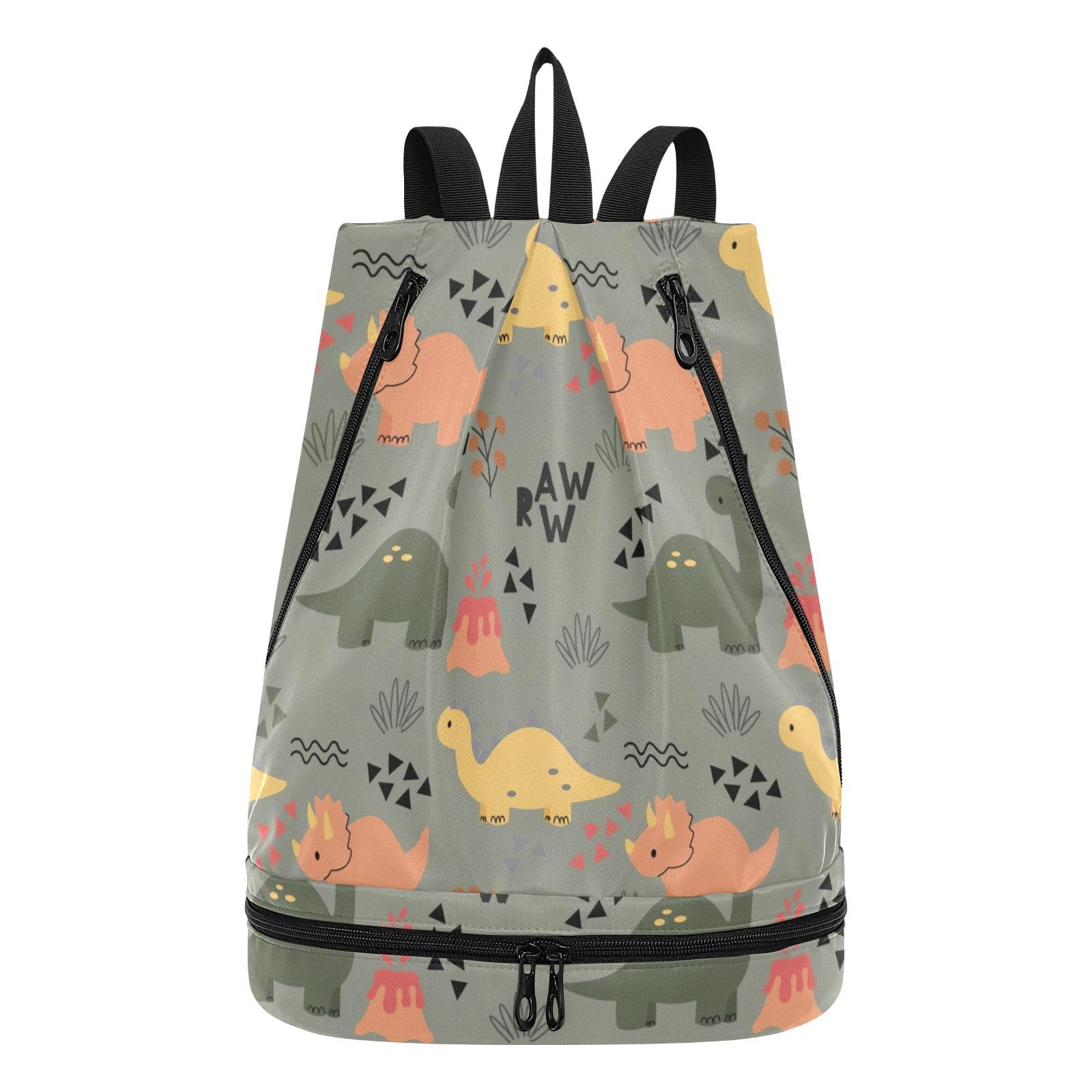 Joisal Cute Dinosaur Pattern Diving Equipment Bag with Shoe Compartment Small Gym Backpack Camping Hiking Shopping Travel