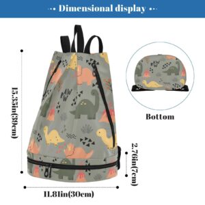 Joisal Cute Dinosaur Pattern Diving Equipment Bag with Shoe Compartment Small Gym Backpack Camping Hiking Shopping Travel