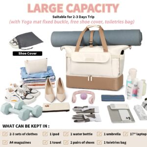 Weekender Bag for Women,Extra Large Travel Duffle Bag with Shoe Compartment &Wet Pocket, Large Overnight Sports Gym Bag with USB Charging Port and Toiletry Bag,Carry on Tote Yoga Bag for Airline,beige