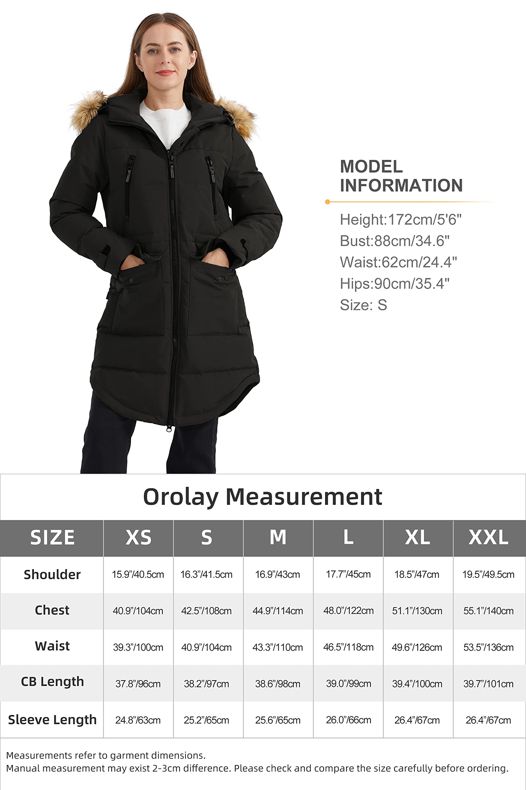 Orolay Women's Thickened Down Jacket Winter Warm Down Coat Black