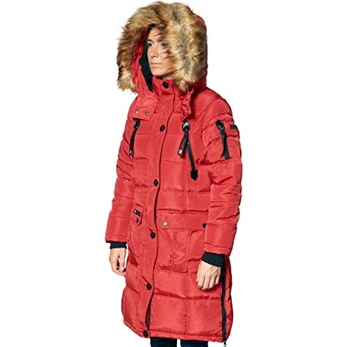 CANADA WEATHER GEAR Women's Faux Fur Insulated Long Puffer Coat Red Size M