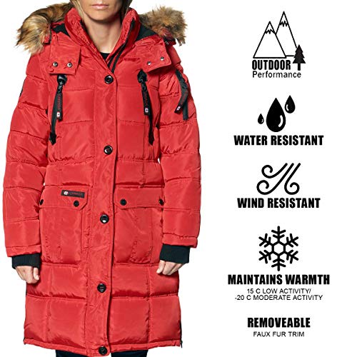 CANADA WEATHER GEAR Women's Faux Fur Insulated Long Puffer Coat Red Size M