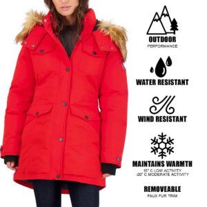 CANADA WEATHER GEAR Women's Heavyweight Water Resistant Parka Coat Red Size S