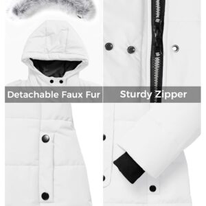 ZSHOW Girls' Hooded Winter Coat Warm Thicken Quilted Puffer Jacket Mid-Length Parka(Creamy White,8)