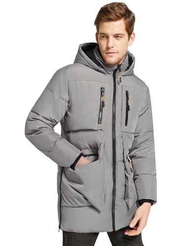 Orolay Men's Thickened Down Jacket Hooded Winter Coats with 6 Pockets Grey L