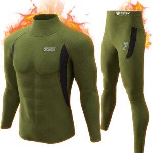 romision Turtle Neck Long Johns Thermal Underwear for Men Fleece Base Layer Cold Weather Top and Bottom Set Hunting Gear