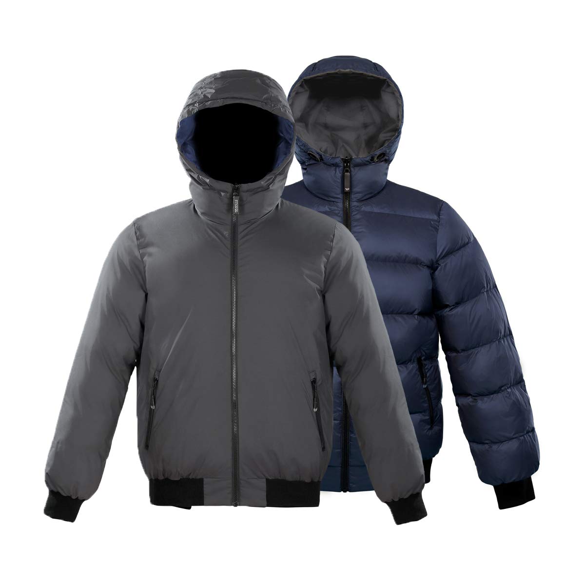 Triple F.A.T. Goose Verso Puffer Jacket - Winter Jacket for Men - Reversible Down Coat (Charcoal/Navy, Small)