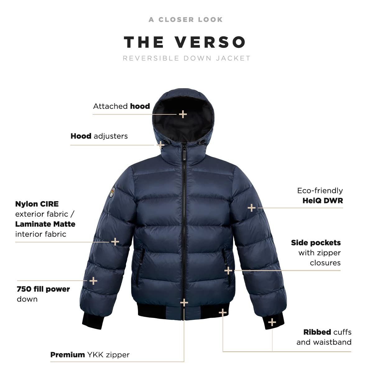 Triple F.A.T. Goose Verso Puffer Jacket - Winter Jacket for Men - Reversible Down Coat (Charcoal/Navy, Small)