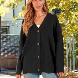 LILLUSORY Women Oversized Cardigan Sweater Fall Outfits Cloth Fashion 2024 V Neck Long Cashmere Knit Button Front Trendy Tops Black