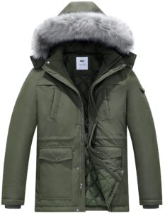 ggleaf men's winter parka jacket puffer jacket thickened padded winter coat with fur hood army green s