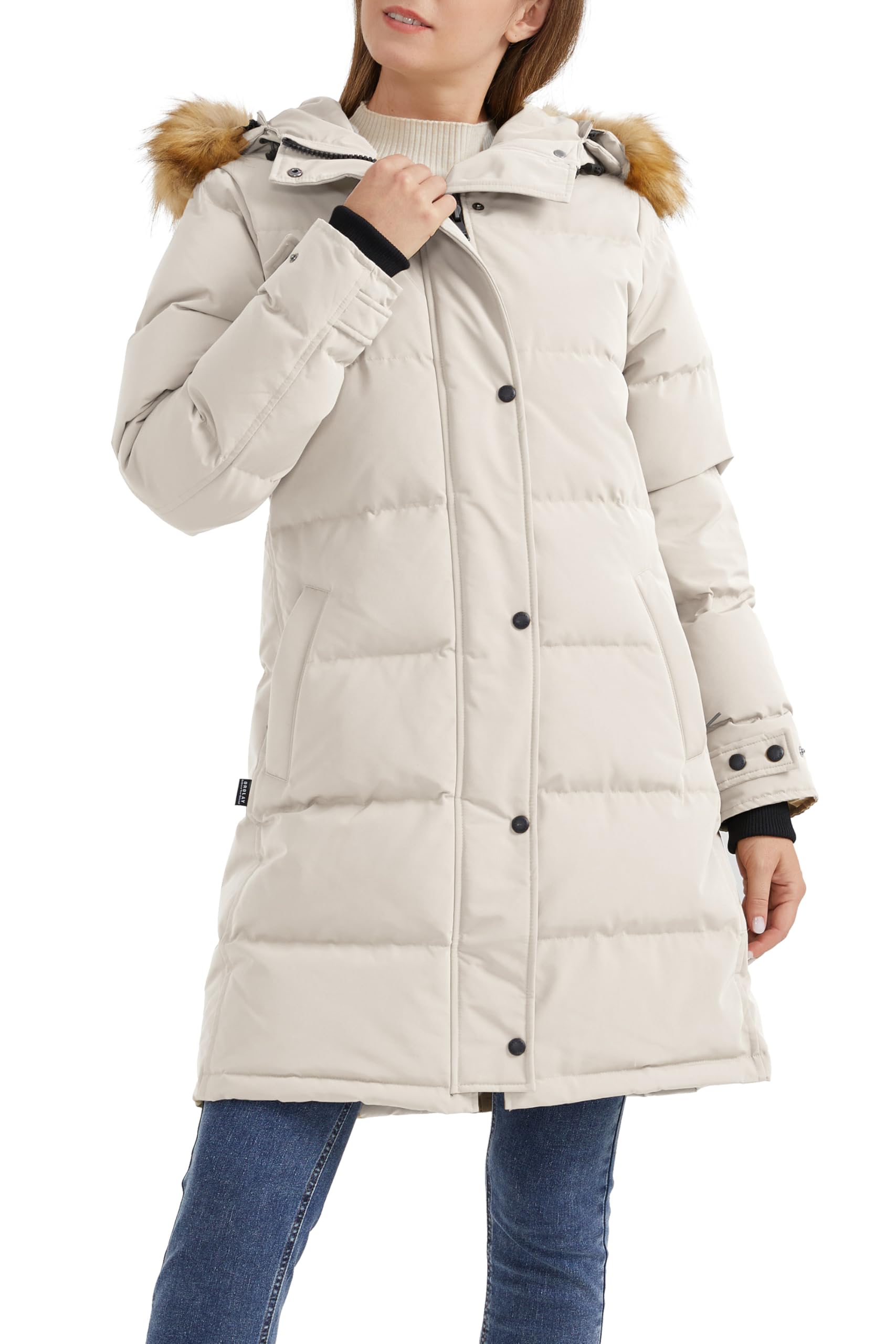 Orolay Women's Thickened Down Coat with Adjustable Hood Warm Winter Jacket Beige