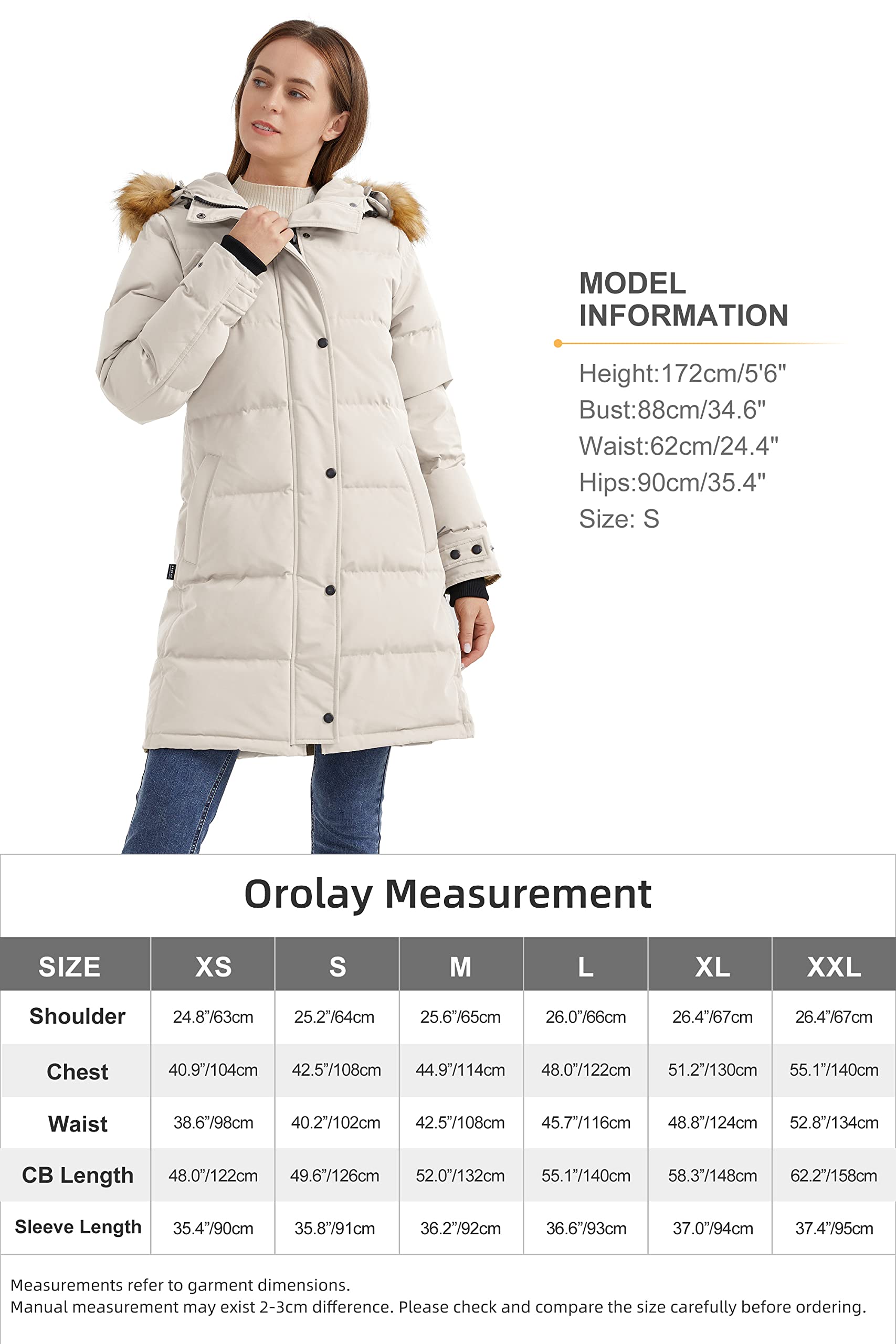 Orolay Women's Thickened Down Coat with Adjustable Hood Warm Winter Jacket Beige