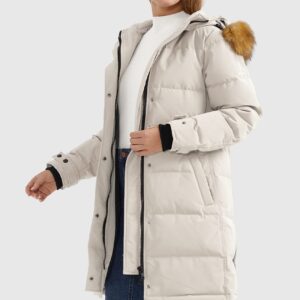 Orolay Women's Thickened Down Coat with Adjustable Hood Warm Winter Jacket Beige