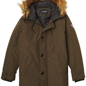 GUESS Men's Heavyweight Hooded Parka Jacket with Removable Faux Fur Trim, Olive, Small