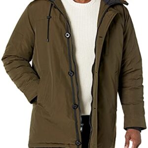 GUESS Men's Heavyweight Hooded Parka Jacket with Removable Faux Fur Trim, Olive, Small